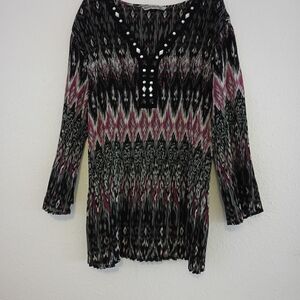 Signature by Larry Levine embellished front 3/4 sleeve top size 2x